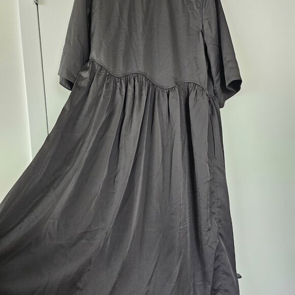 GANNI Smoked Satin Ruffle Collar Wavy Dress Black XXS/XS - Picture 7 of 11